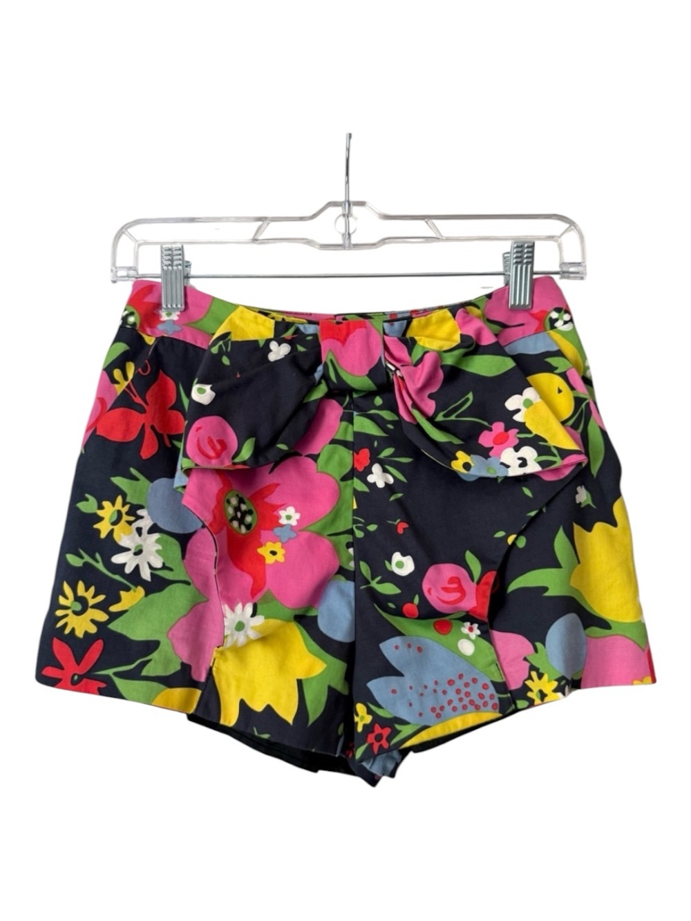 ALANNAH HILL Black Multicolor Floral Ruffle Bow High Rise Shorts XS